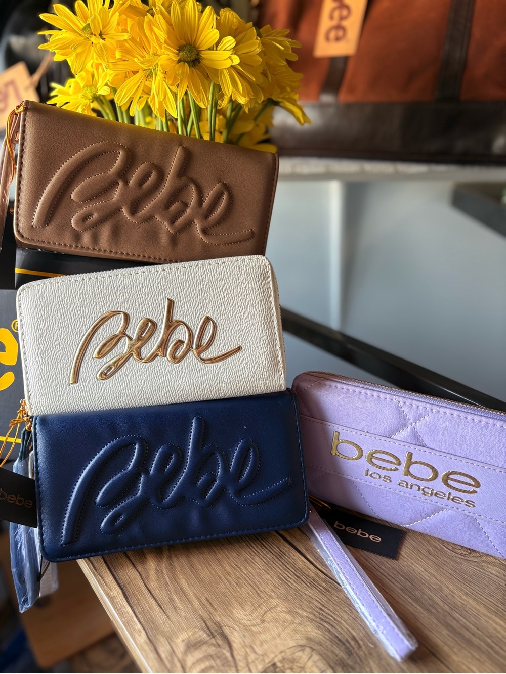 bebe Wallet Set in Brown, White, Navy & Lilac